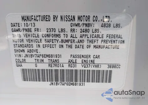 2014 Infiniti Q50 Premium z USA, uszkodzony, nr VIN JN1BV7AP6EM681931